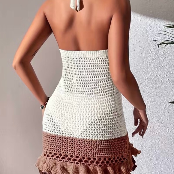 NEW- Crochet bathing suit cover - dress halter top style Large- cream color only - Picture 2 of 6